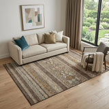 5' X 8' Chocolate Copper And Ivory Southwestern Washable Area Rug With UV Protection