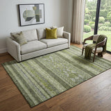 5' X 8' Olive Green Gray And Ivory Southwestern Washable Area Rug With UV Protection