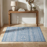 3' X 5' Sky Blue And Ivory Southwestern Washable Area Rug With UV Protection