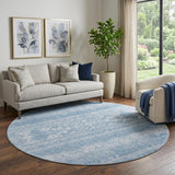 8' Sky Blue And Ivory Southwestern Washable Round Rug With UV Protection