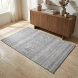 3' X 5' Silver And Gray Southwestern Washable Area Rug With UV Protection