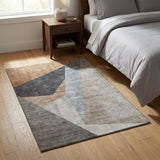 3' X 5' Taupe Blue And Beige Geometric Washable Area Rug With UV Protection