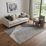 5' X 8' Taupe Blue And Beige Geometric Washable Area Rug With UV Protection