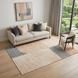 5' X 8' Coral Gray And Gold Geometric Washable Area Rug With UV Protection