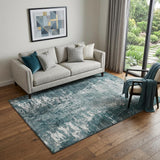 5' X 8' Teal And Ivory Abstract Washable Area Rug With UV Protection