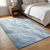 3' X 5' Blue And Ivory Abstract Washable Area Rug With UV Protection