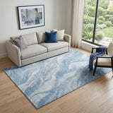 5' X 8' Blue And Ivory Abstract Washable Area Rug With UV Protection