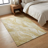 3' X 5' Gold And Ivory Abstract Washable Area Rug With UV Protection