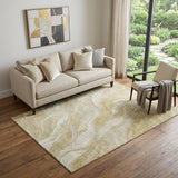 5' X 8' Gold And Ivory Abstract Washable Area Rug With UV Protection
