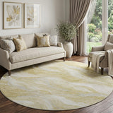 8' Gold And Ivory Abstract Washable Round Rug With UV Protection