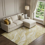 8' X 10' Gold And Ivory Abstract Washable Area Rug With UV Protection