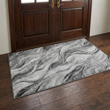 3' X 5' Gray And Ivory Abstract Washable Area Rug With UV Protection