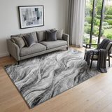 5' X 8' Gray And Ivory Abstract Washable Area Rug With UV Protection
