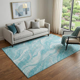 5' X 8' Teal And Ivory Abstract Washable Area Rug With UV Protection