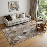 5' X 8' Brown Gray And Ivory Geometric Washable Area Rug With UV Protection