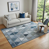 5' X 8' Blue Gray And Ivory Geometric Washable Area Rug With UV Protection