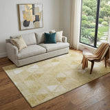 5' X 8' Gold And Ivory Geometric Washable Area Rug With UV Protection