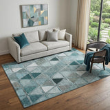 5' X 8' Teal Gray And Ivory Geometric Washable Area Rug With UV Protection