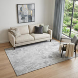 5' X 8' Gray And Silver Floral Washable Area Rug With UV Protection