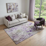 5' X 8' Purple Gray And Ivory Floral Washable Area Rug With UV Protection