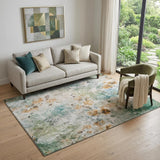 5' X 8' Teal Copper And Ivory Floral Washable Area Rug With UV Protection