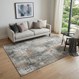 5' X 8' Taupe Copper And Beige Abstract Washable Area Rug With UV Protection