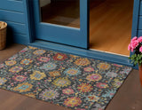 3' X 5' Black Gold And Pink Damask Washable Indoor Outdoor Area Rug