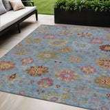 5' X 8' Blue Gold And Pink Damask Washable Indoor Outdoor Area Rug