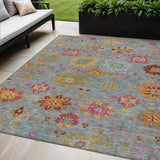 5' X 8' Gray Gold And Pink Damask Washable Indoor Outdoor Area Rug