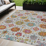 5' X 8' Ivory Gold And Pink Damask Washable Indoor Outdoor Area Rug
