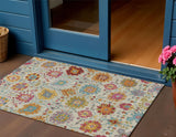 3' X 5' Linen Gold And Pink Damask Washable Indoor Outdoor Area Rug