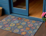 3' X 5' Navy Blue Gold And Pink Damask Washable Indoor Outdoor Area Rug