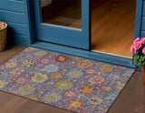 3' X 5' Purple Gold And Pink Damask Washable Indoor Outdoor Area Rug