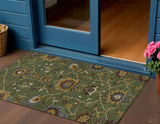3' X 5' Artichoke Green Gold And Blue Floral Washable Indoor Outdoor Area Rug