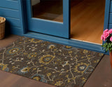 3' X 5' Chocolate Gold And Gray Floral Washable Indoor Outdoor Area Rug