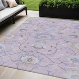 5' X 8' Blush Lavender And Beige Floral Washable Indoor Outdoor Area Rug
