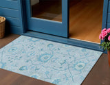 3' X 5' Sky Blue And Ivory Floral Washable Indoor Outdoor Area Rug