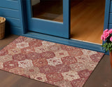 3' X 5' Rust Burgundy And Ivory Floral Medallion Washable Indoor Outdoor Area Rug