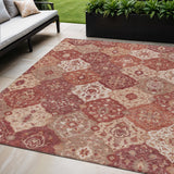 5' X 8' Rust Burgundy And Ivory Floral Medallion Washable Indoor Outdoor Area Rug