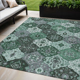 5' X 8' Green Ivory And Gray Floral Medallion Washable Indoor Outdoor Area Rug