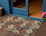 3' X 5' Chili Red Beige And Copper Floral Medallion Washable Indoor Outdoor Area Rug