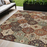 5' X 8' Chili Red Beige And Copper Floral Medallion Washable Indoor Outdoor Area Rug