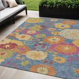 5' X 8' Blue Gold And Pink Floral Washable Indoor Outdoor Area Rug