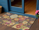 3' X 5' Chocolate Gold And Pink Floral Washable Indoor Outdoor Area Rug