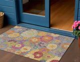 3' X 5' Gray Gold And Pink Floral Washable Indoor Outdoor Area Rug
