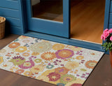 3' X 5' Ivory Gold And Pink Floral Washable Indoor Outdoor Area Rug
