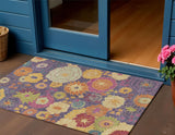 3' X 5' Purple Gold And Pink Floral Washable Indoor Outdoor Area Rug