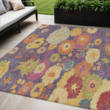 5' X 8' Purple Gold And Pink Floral Washable Indoor Outdoor Area Rug