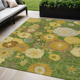 5' X 8' Fern Green Gold And Beige Floral Washable Indoor Outdoor Area Rug