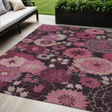 5' X 8' Blush And Black Floral Washable Indoor Outdoor Area Rug